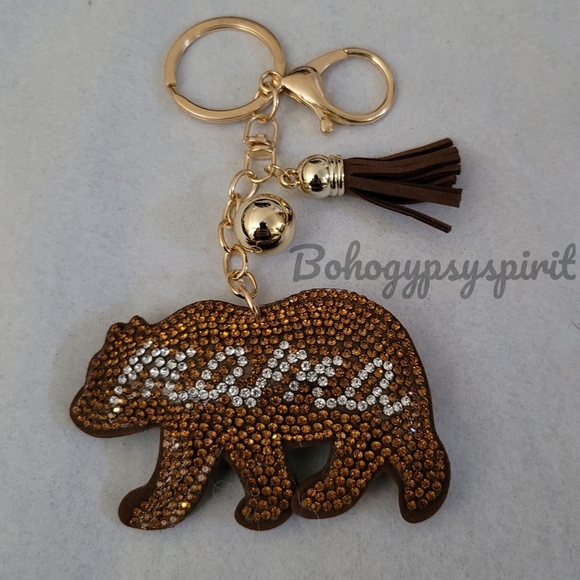 Bling Mama Bear Crystal Rhinestone Keychain Bag Charm With Tan Tassel - Picture 14 of 15